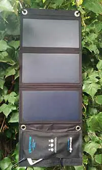 hanging ultralight folding solar panel charger blitzwolf in a tree 