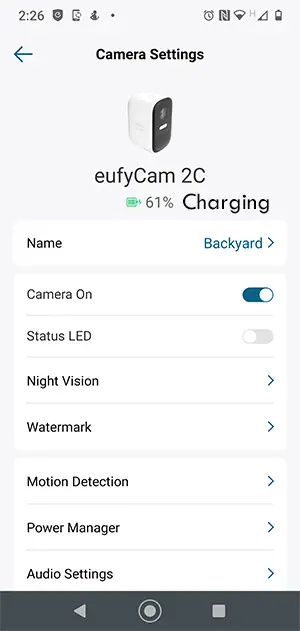Eufycam 2c charging battery settings