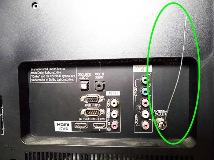  Paperclip TV antenna plugged into a LG LCD TV