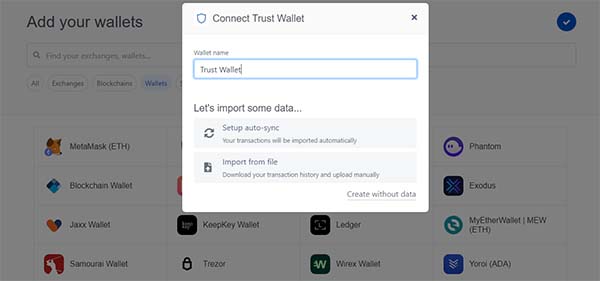 Koinly connect a wallet