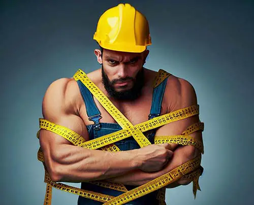 builder wrapped in tape measure
