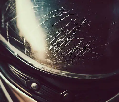 scratched motorcycle helmet visor